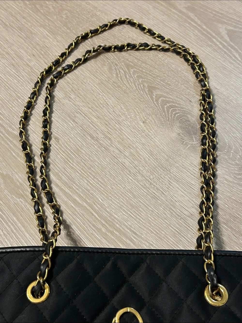 St. John Vintage Black Quilted Chain-Handle Gold Accen Tote Bag